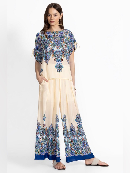 Johnny Was Pants - NWT Johnny Was Silk Pleated Wide Leg Pant In Ruta Sz S